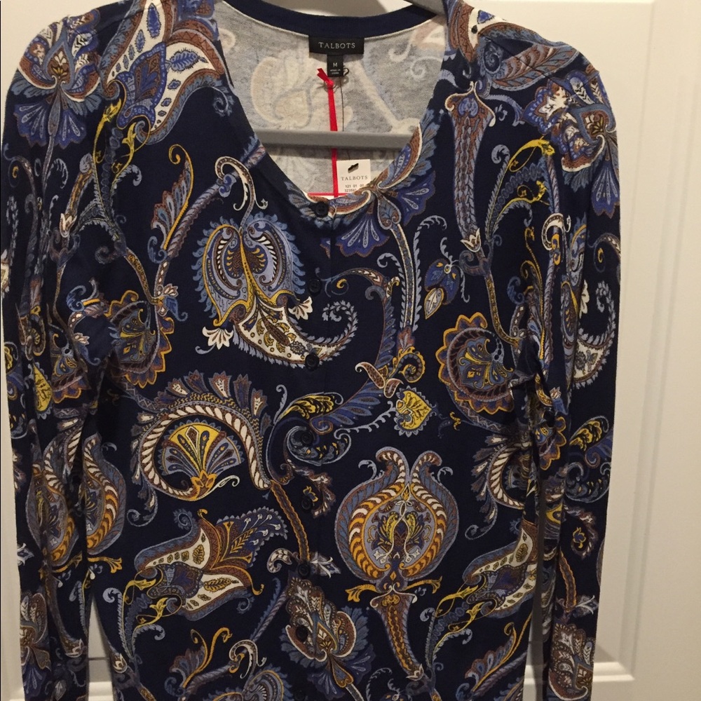 Talbots Navy Paisley Cardigan NEW w/tags